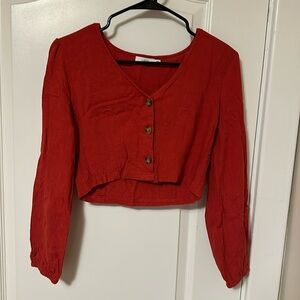 Long sleeve cropped button blouse
